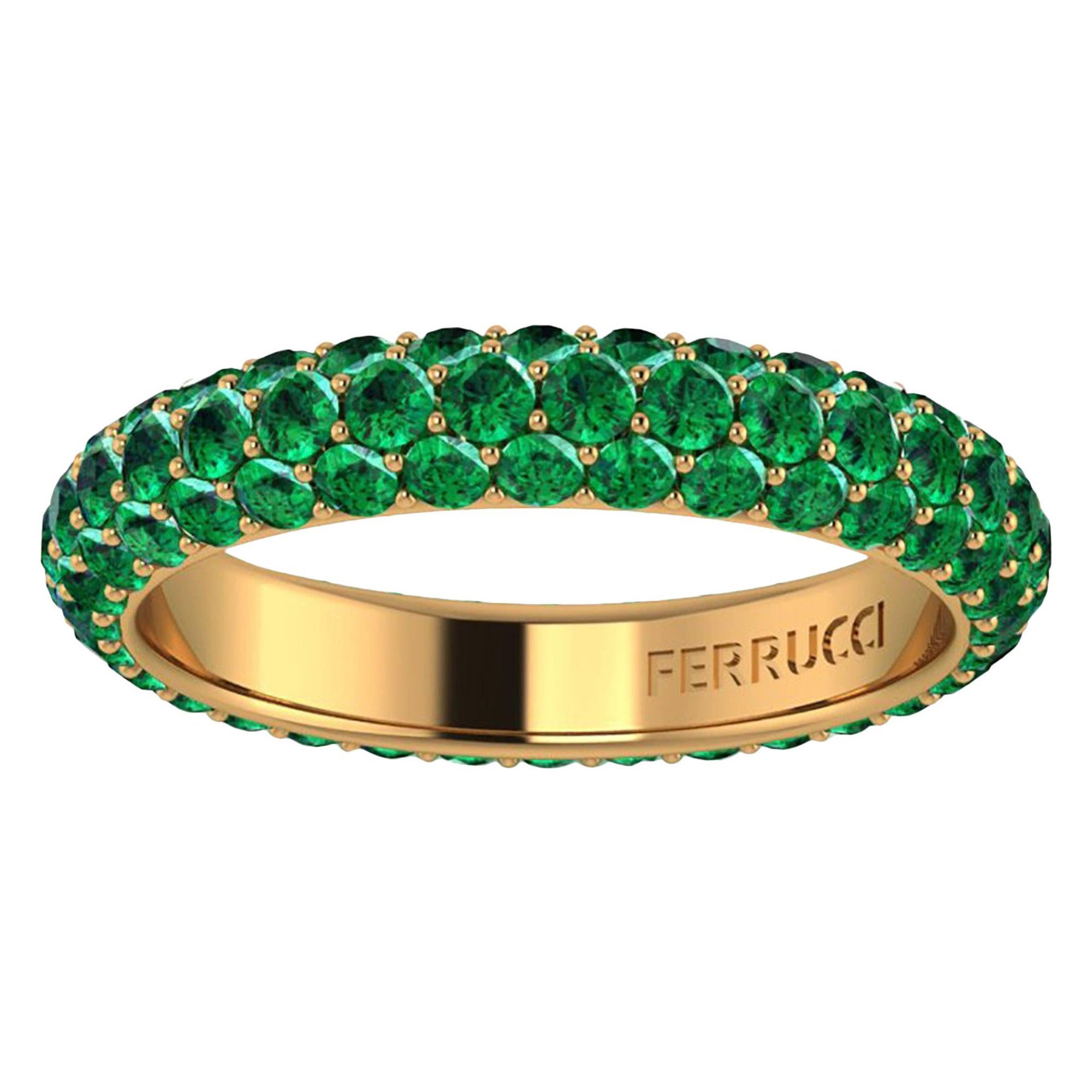 2.3 Carat Emeralds Pavé Eternity Ring in 18 Karat Yellow Gold For Sale
