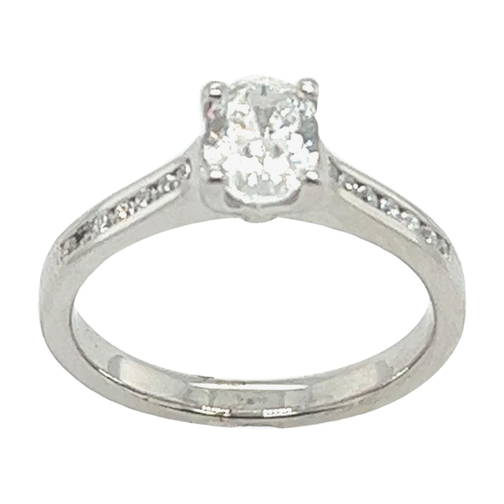 Platinum Diamond Solitaire Ring Set With 0.60ct G/VS1 Oval Diamond Gia Cert For Sale