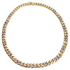 Fred Paris Link Gold Necklace with Diamonds Gold and White 18 Carats Gold