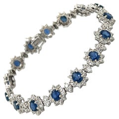 Blue Sapphire & Diamond SnowFlake Bracelet 18k White Gold