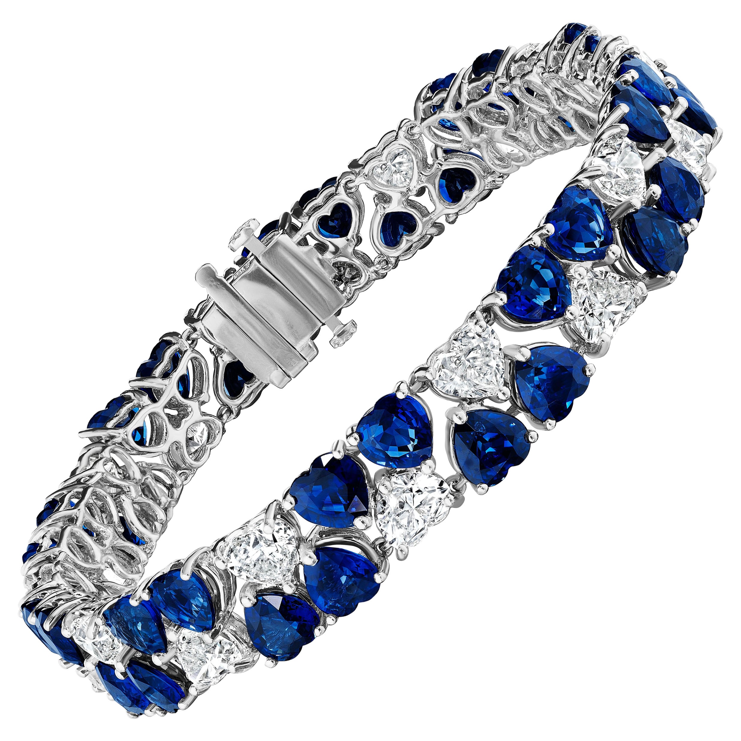 32.66ct Heart Shape Sapphire & Diamond Bracelet in 18KT White Gold For Sale