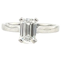 Platinum Diamond Solitaire Ring Set With 1.20ct D/VS1 Emerald Cut Diamond