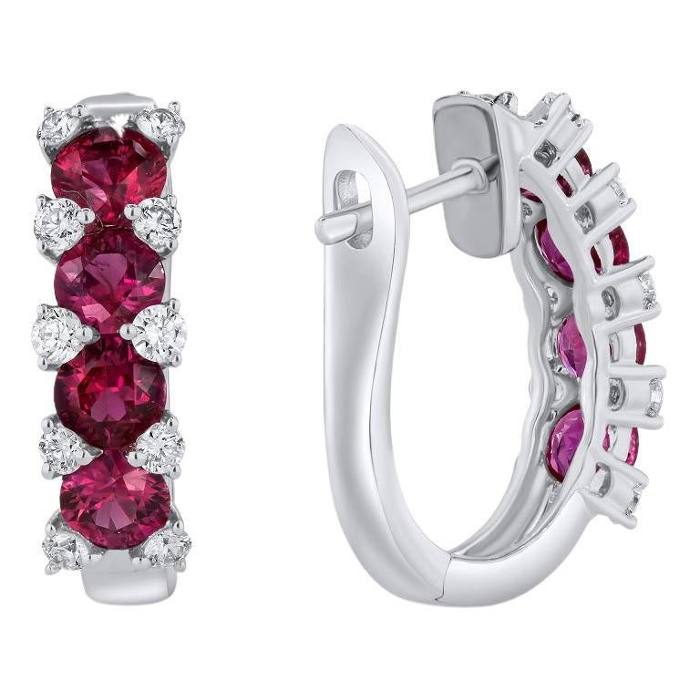 1.94 Carat Ruby and 0.41 Carat Diamond Hoop Earrings in 14k White Gold ref1916 For Sale