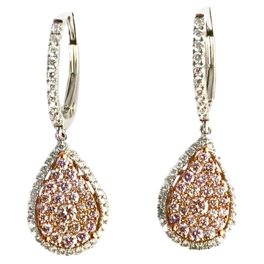 0.95 Carat Natural Pink Diamond Pear Shape Lever-Back Earrings in 18k ref1572 For Sale