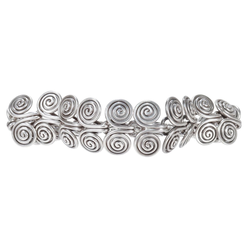 Sterling Silver Spiral Wire Link Bracelet For Sale