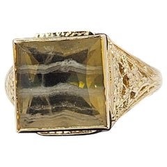 Filigraner Vintage 14K Gelbgold Fluorit-Ring mit Bändern