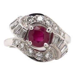 Vintage Mid Century 1.01 Carat Ruby and Diamond Ring
