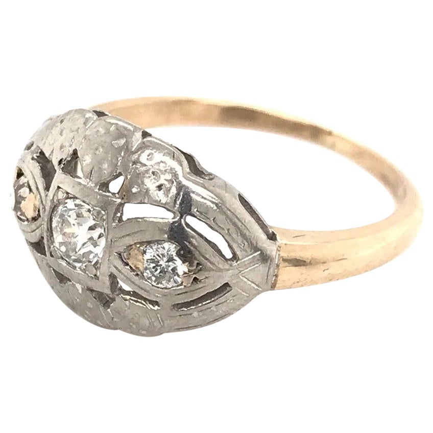Mid Century Two Tone Diamond Ring For Sale