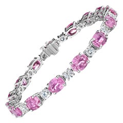 Bracelet en or blanc 18 carats, saphir rose ovale et diamant rond 26,54 carats