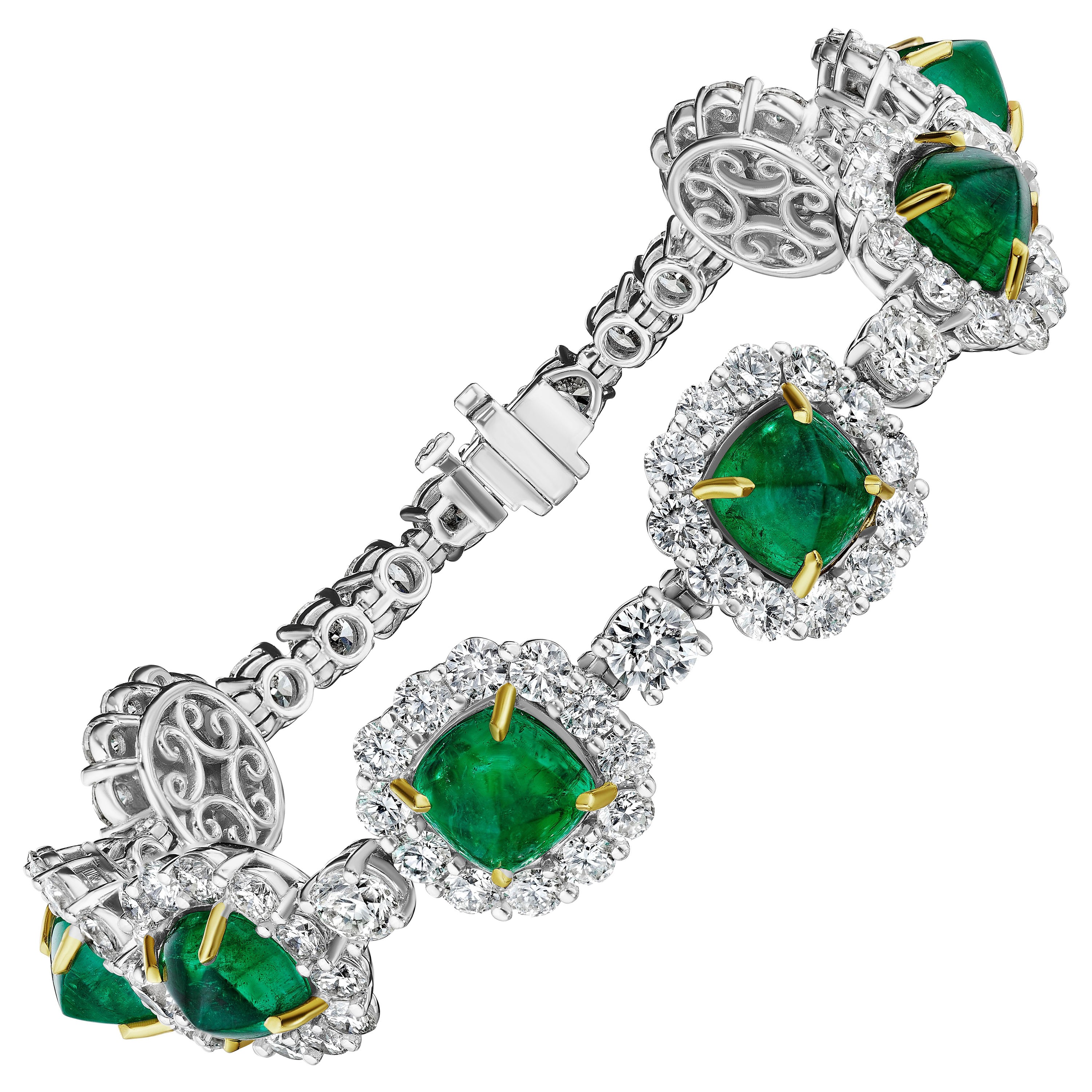 27.91ct Sugarloaf Emerald & Diamond Bracelet in 18KT Gold For Sale