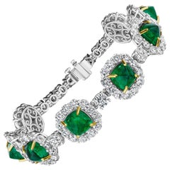 27.91ct Sugarloaf Emerald & Diamond Bracelet in 18KT Gold