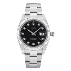 Used Rolex Datejust Steel White Gold Bezel Black Diamond Dial Mens Watch 126334