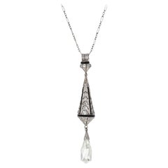 Antike Art Deco 3,96 Karat GIA-zertifizierte Diamant-Tropfen-Anhänger-Halskette