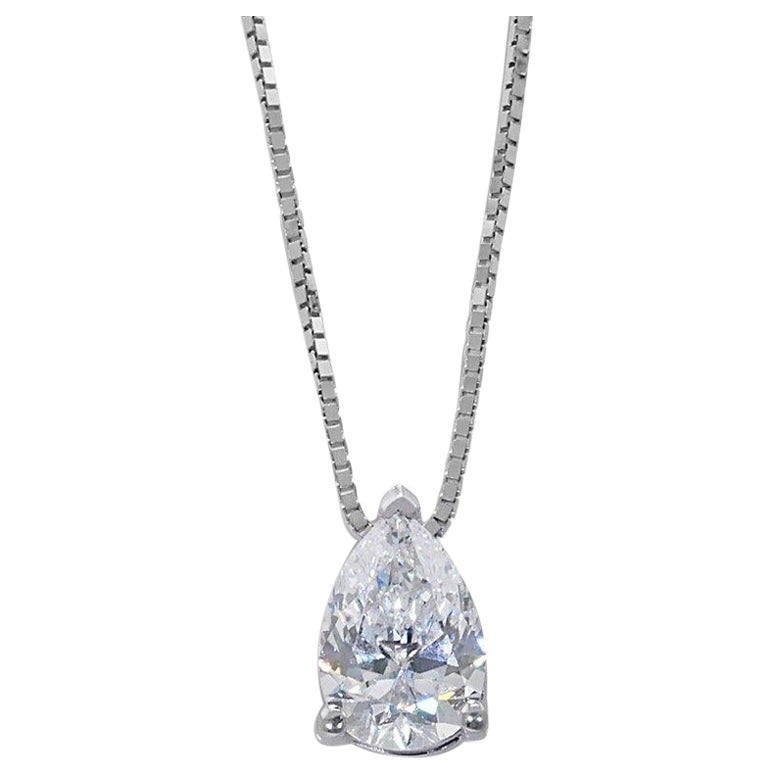 Dazzling 18k White Gold Pendant Necklace with a 0.90 carat brilliant diamond For Sale