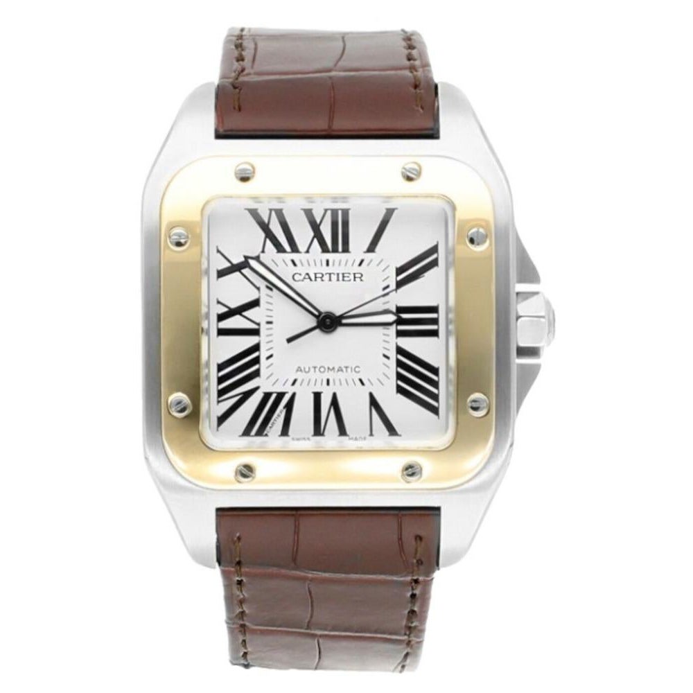 Cartier Santos 100 w20072x7 Stainless Steel/Yellow Gold White Dial Mens Watch