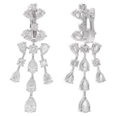 Round & Pear Shape Diamond Dangle Earrings 18 Karat White Gold Handmade Jewelry