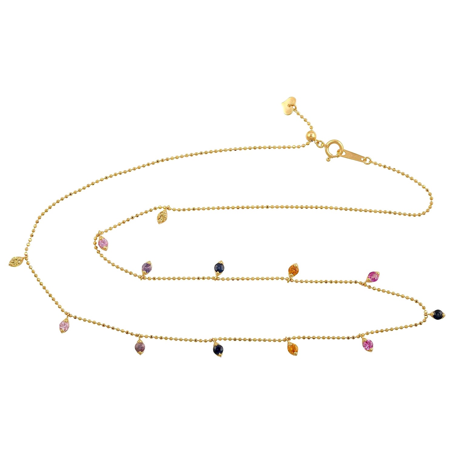 Multi Sapphire Rainbow Princess Chain Necklace  Made In 18k yellow Gold