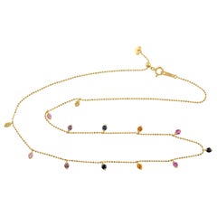 Multi Sapphire Rainbow Princess Chain Necklace  Made In 18k yellow Gold