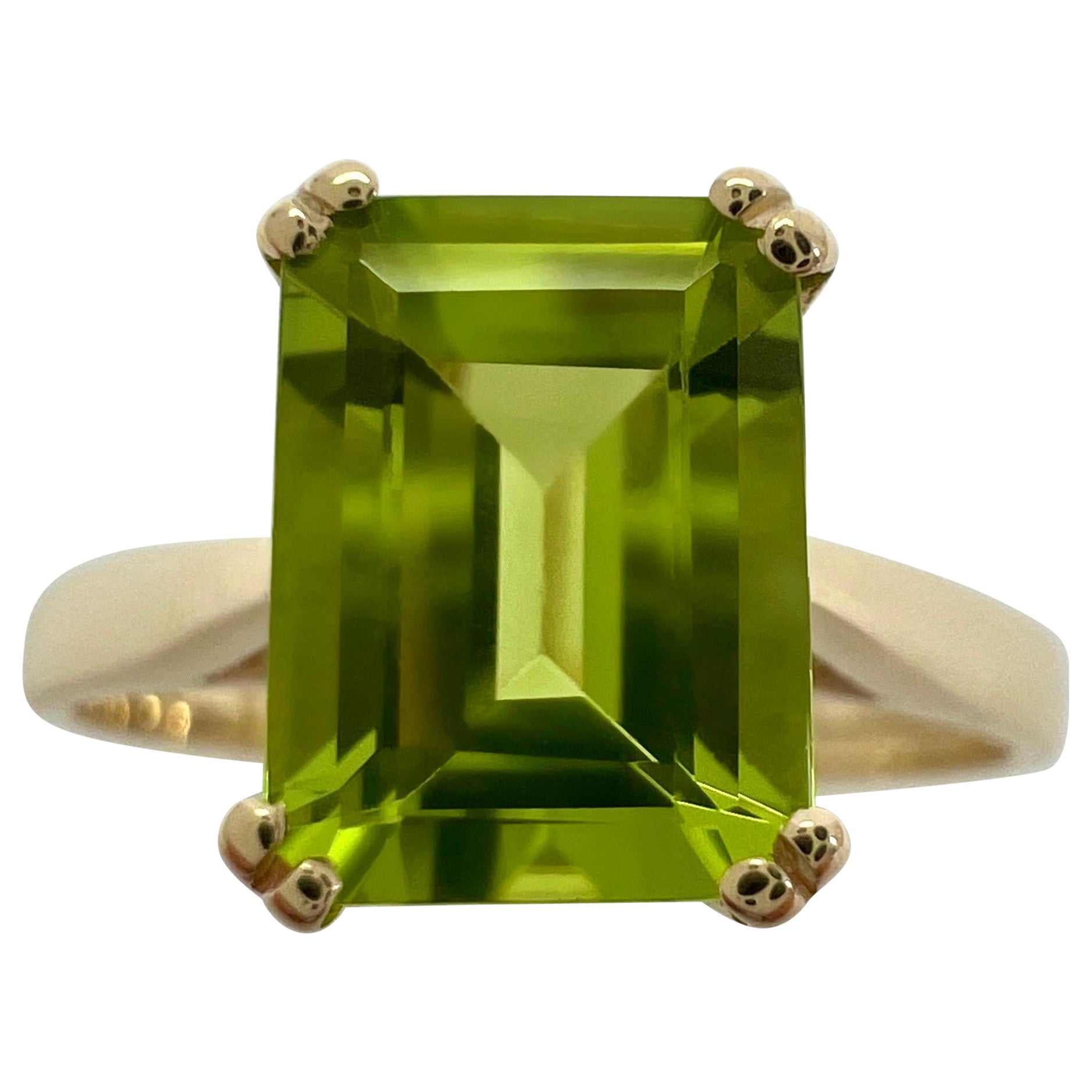 1.50ct Vivid Green Peridot Emerald Octagonal Cut 9k Yellow Gold Solitaire Ring