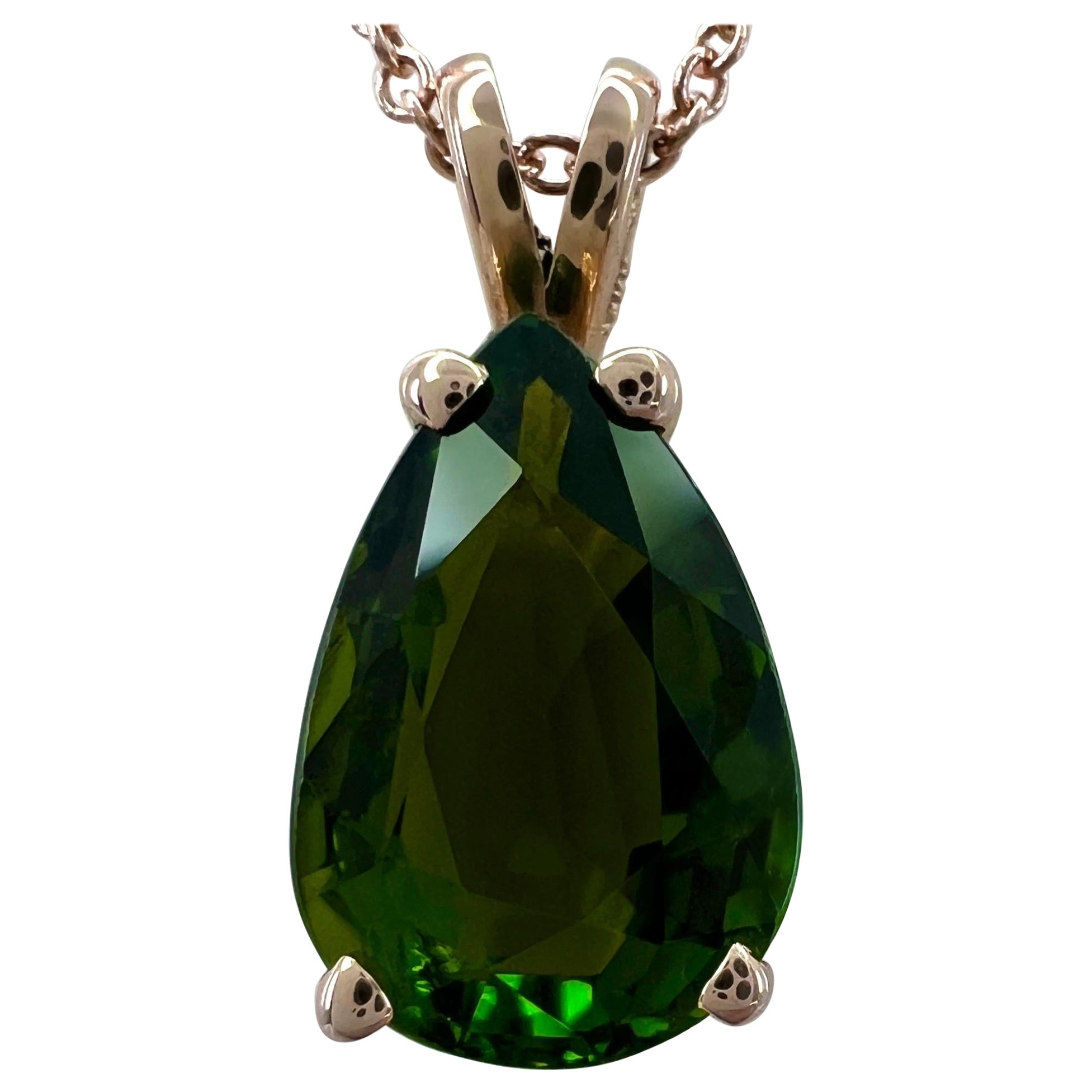 2.53ct Green Tourmaline Pear Teardrop Cut 14k Rose Gold Pendant Necklace For Sale