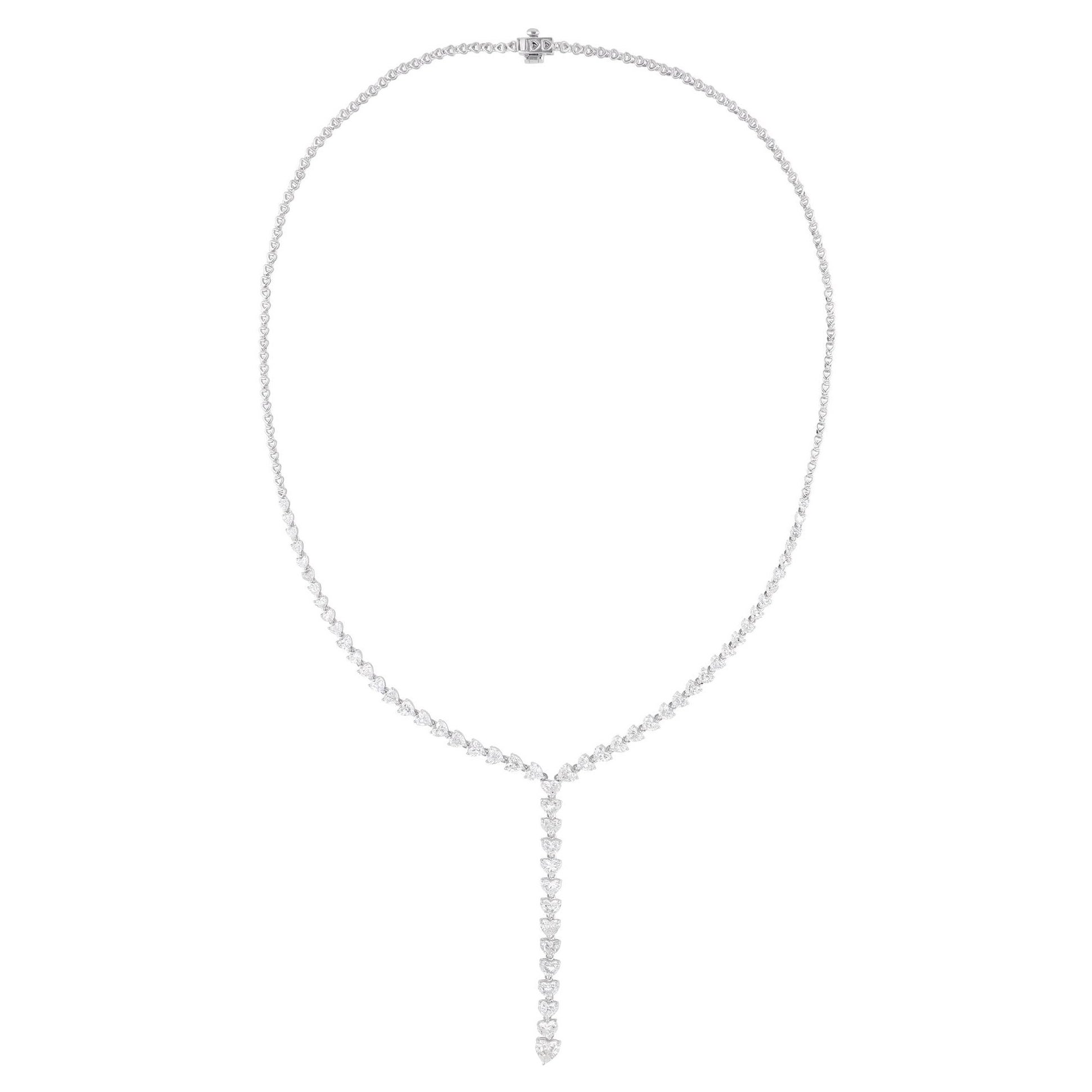 Real 6.84 Carat Heart Shape Diamond Lariat Necklace 18 Karat White Gold Jewelry
