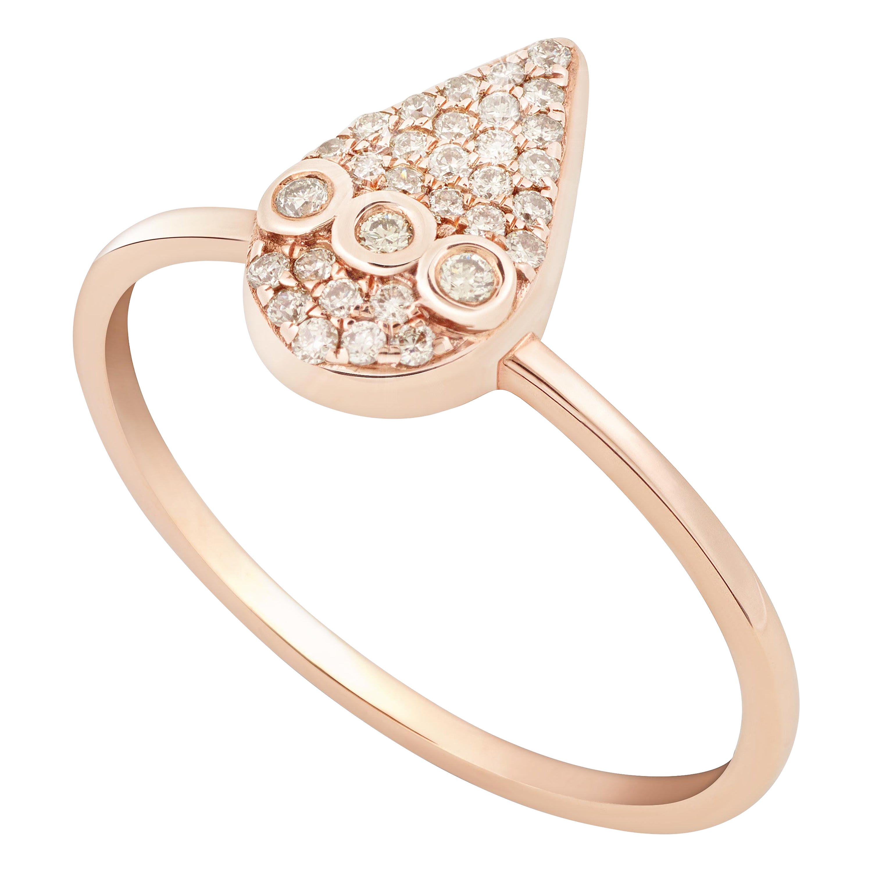 18k rose gold ring with champagne diamond encrusted drop US size 7 For Sale