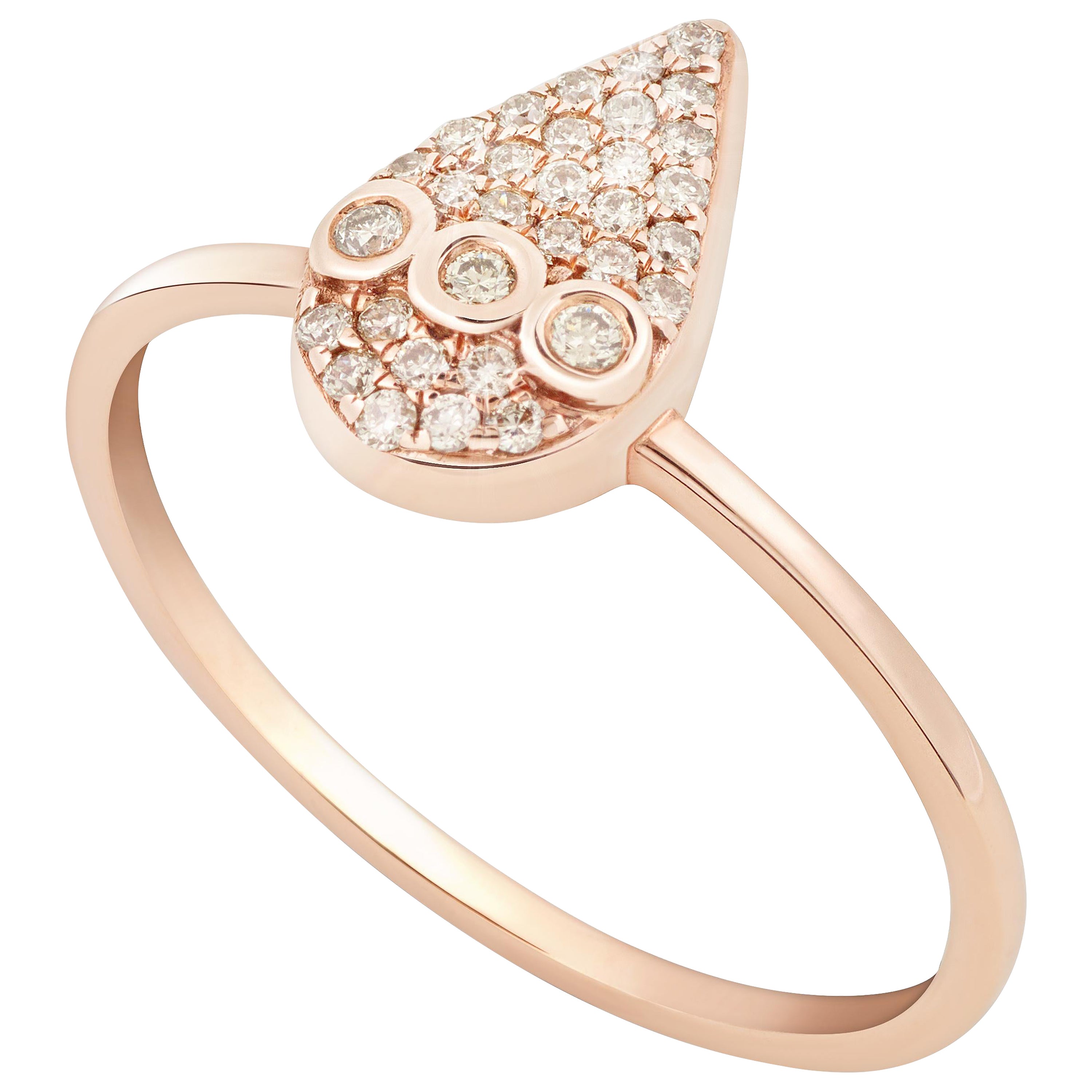 18k rose gold ring with champagne diamond encrusted drop US size 8 For Sale