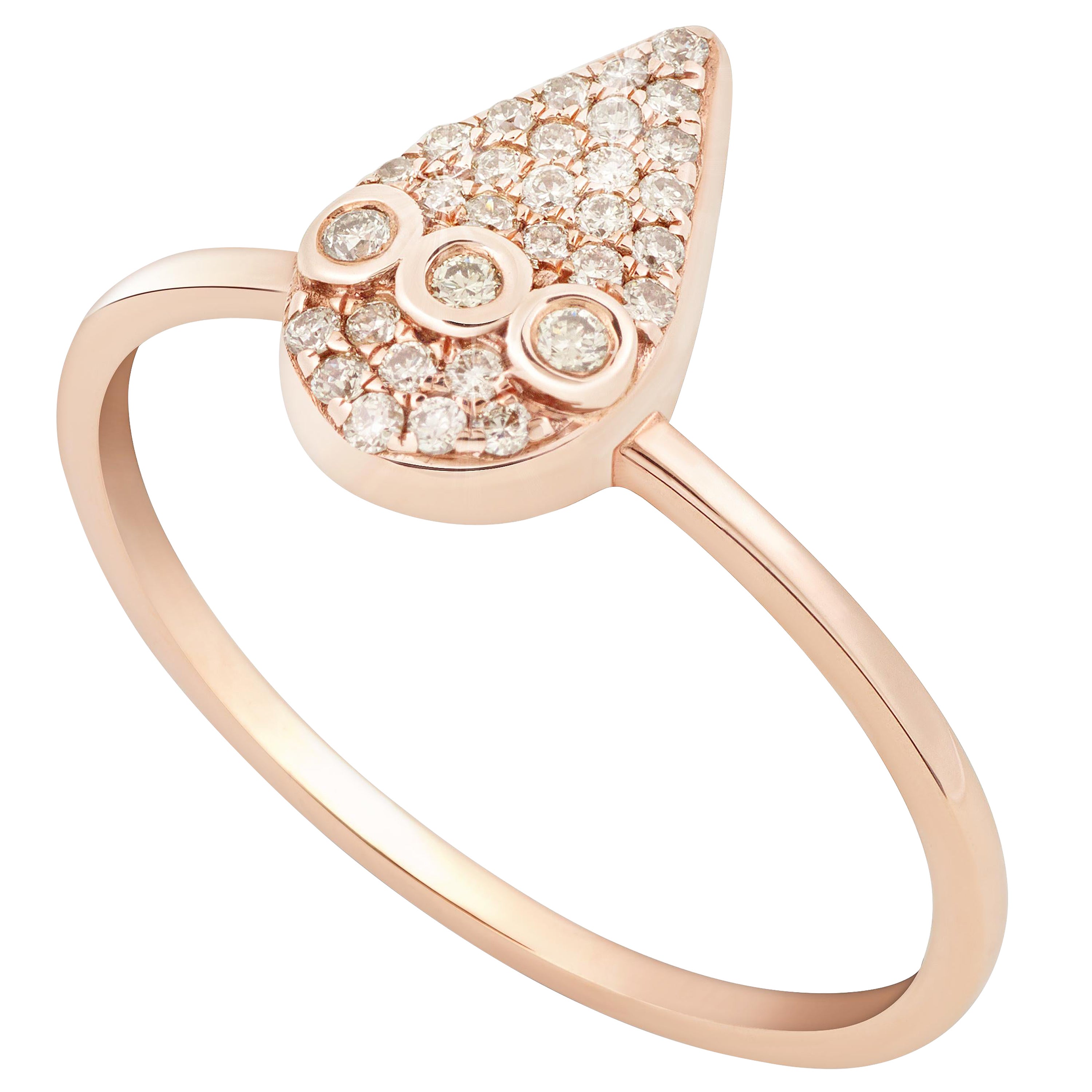 18k rose gold ring with champagne diamond encrusted drop US size 6 For Sale