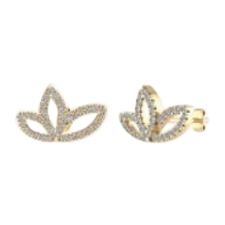 18ct Yellow Gold & Diamond Contemporary Triple Leaf Motif Earrings For Sale