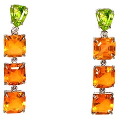 *NRP*IGI 14K 6.86 Carat Orange Fire Opal&Peridot Antique Art Deco Drop Earrings