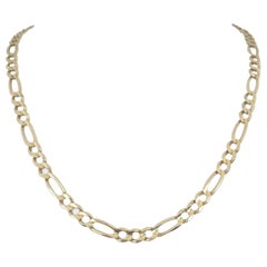 14 Karat Yellow Gold Semi Solid Figaro Link Chain Necklace Italy