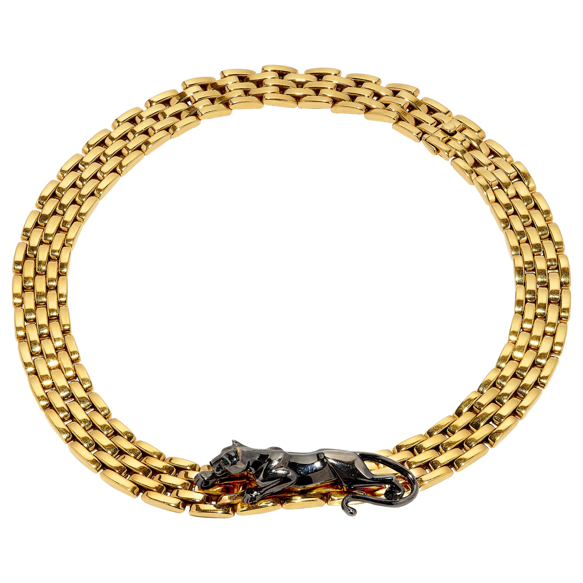 Collier 'Maillon Panthère' en or jaune, émeraude et onyx de Cartier