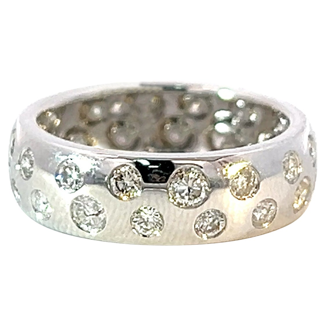 Exclusive 14k White Gold 1.27 Carat Polka dot White Diamond Band Ring For Sale