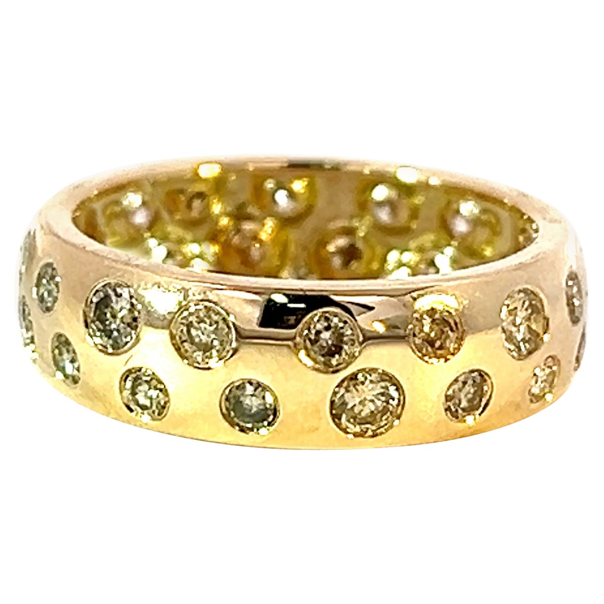 Exclusive 14k Yellow Gold 1.27 Carat Polka dot Fancy Color Diamond Band Ring For Sale