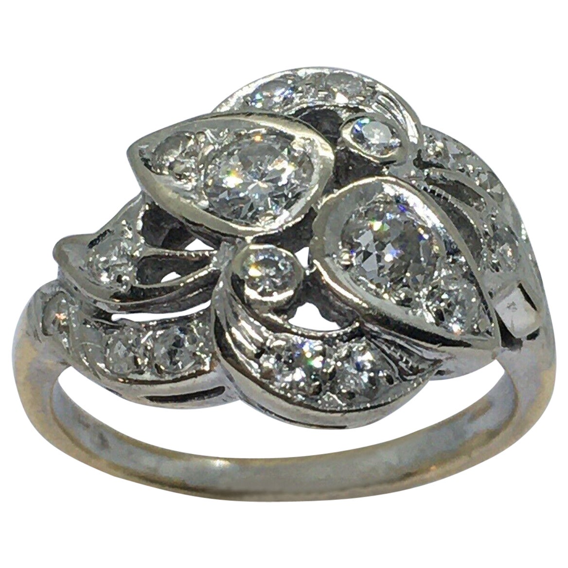 Antique 1920s Art Deco 14K gold 1/2 Carat Diamond American Ring Toi et Moi 5.25 For Sale