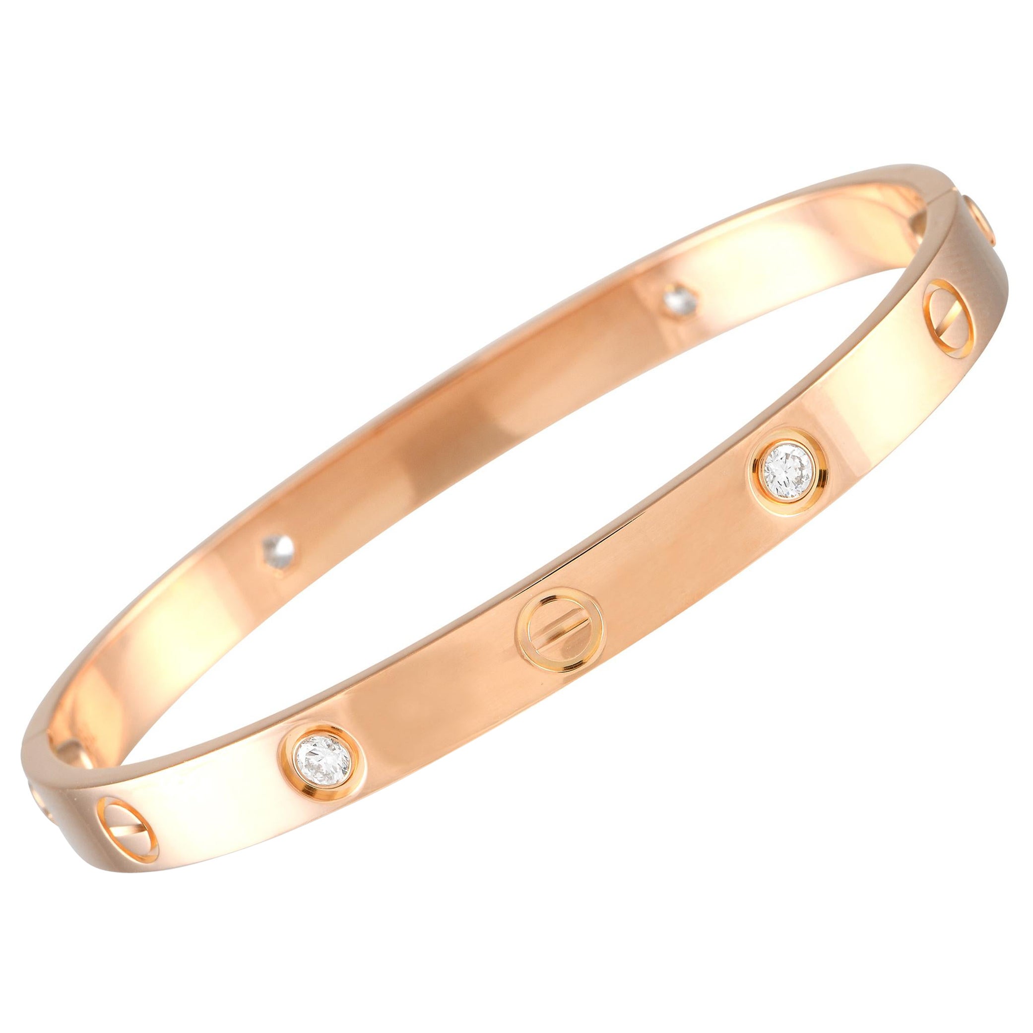 Cartier Love 18K Rose Gold 4 Diamond Bracelet Size 17 CA04-100423