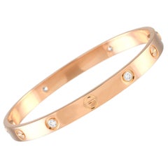 Cartier Love 18K Rose Gold 4 Diamond Bracelet Size 17 CA04-100423