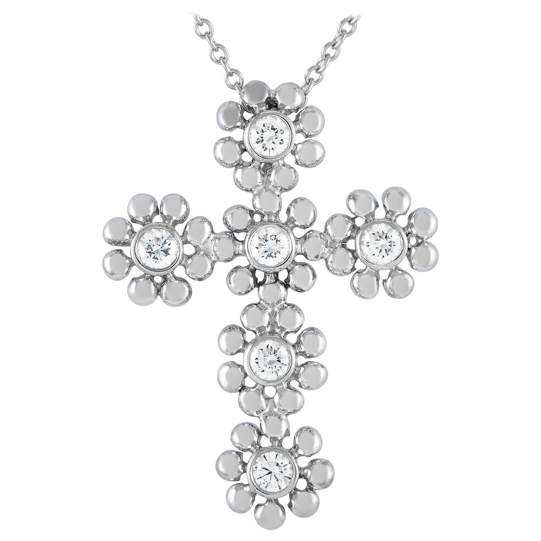Tiffany & Co. 18K White Gold Diamond Cross Pendant Necklace TI12-100623