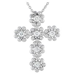 Tiffany & Co. 18K White Gold Diamond Cross Pendant Necklace TI12-100623