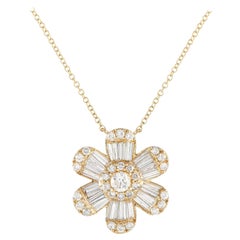 LB Exclusive 14K Yellow Gold 1.20ct Diamond Flower Necklace PN14994