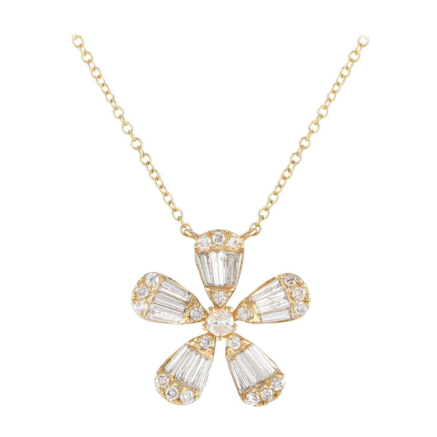 LB Exclusive 14K Yellow Gold 0.65ct Diamond Flower Necklace NK01351