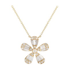 LB Exclusive 14K Yellow Gold 0.65ct Diamond Flower Necklace NK01351