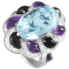 LB Exclusive Platinum 1.90ct Diamond, Aquamarine, and Amethyst Ring MF23-101123
