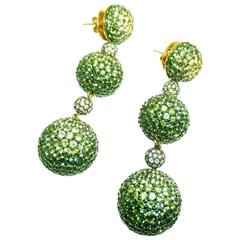 Yellow Sapphire Green Sapphire Gold Graduated Three Balls Earrings 1