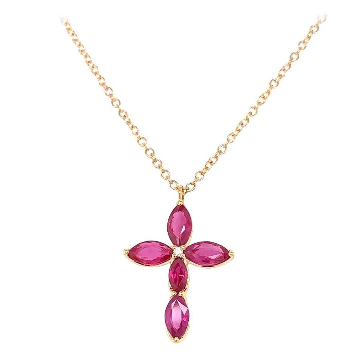 Marquise Red Rubies Necklace For Sale