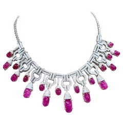 AIG Certified 75.20 Carats Burma Rubies  8.20 Ct Diamonds 18K Gold Necklace 