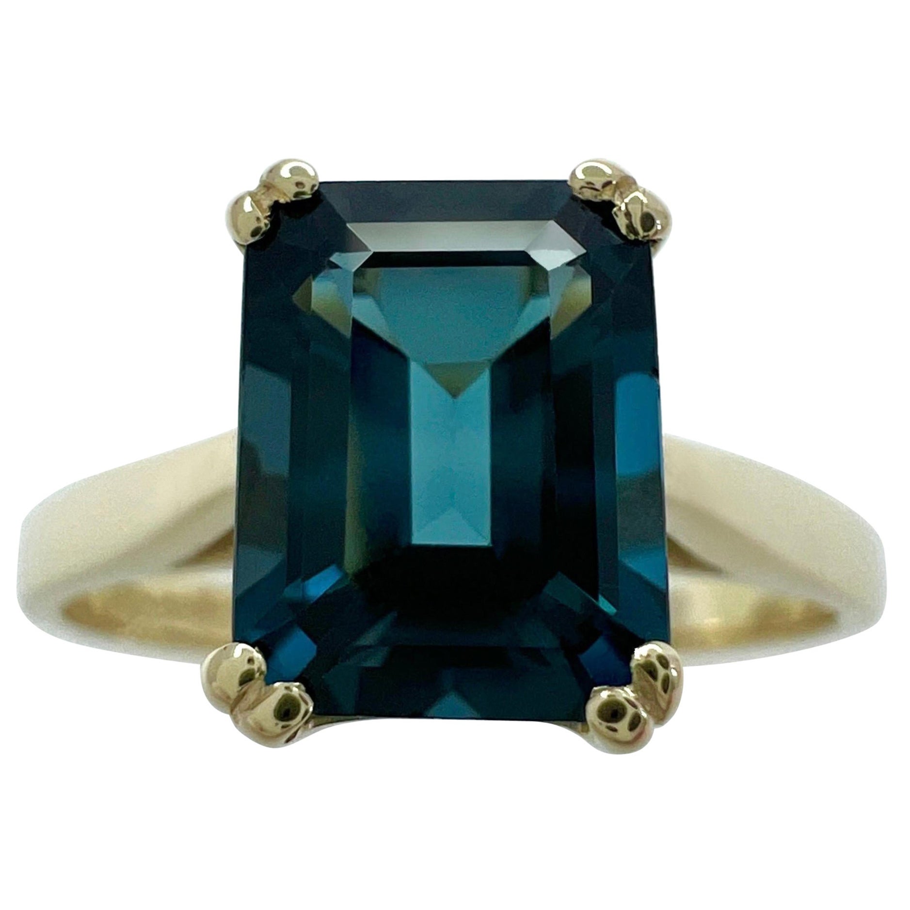 2.00ct London Blue Topaz Emerald Octagonal Cut 9k Yellow Gold Solitaire Ring For Sale