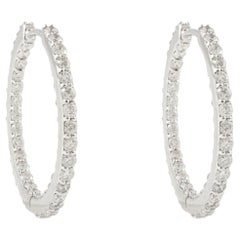 Orecchini a cerchio con diamanti da 2,8 carati per donna con borchie in oro bianco massiccio 18k