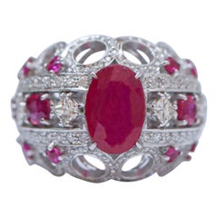 Vintage Rubies, Diamonds, 14 Karat White Gold Band Ring.