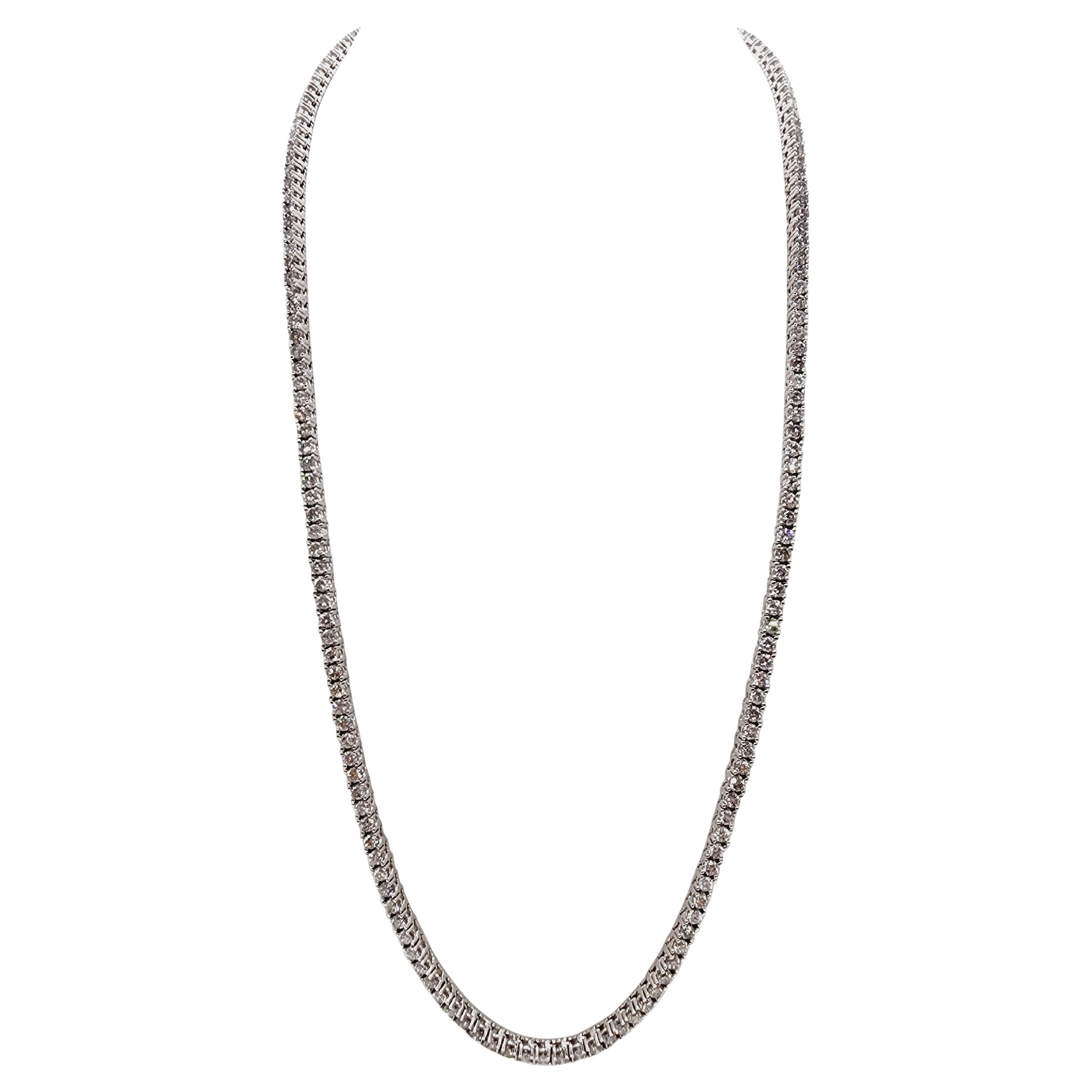 16.80 Carat Brilliante Cut Diamond Tennis Necklace 14 Karat White Gold